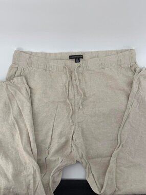 Saks Fifth Avenue Tan White Linen Pants Cuffed Hem Size XL